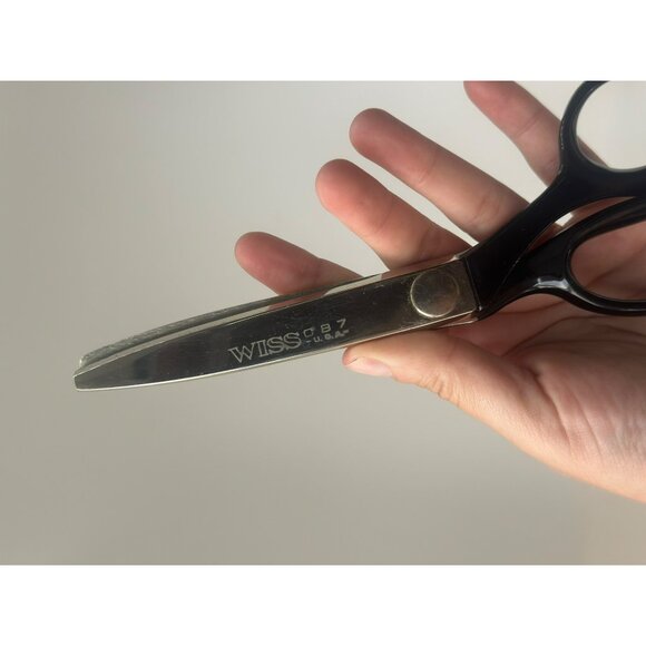 VTG 80s Wiss Pinking Shears Scissors - 7.5" Stainless Steel, Plastic Holder, USA - Picture 5 of 7